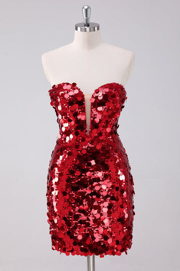 Vestido ajustado de lentejuelas rojas con mangas desmontables